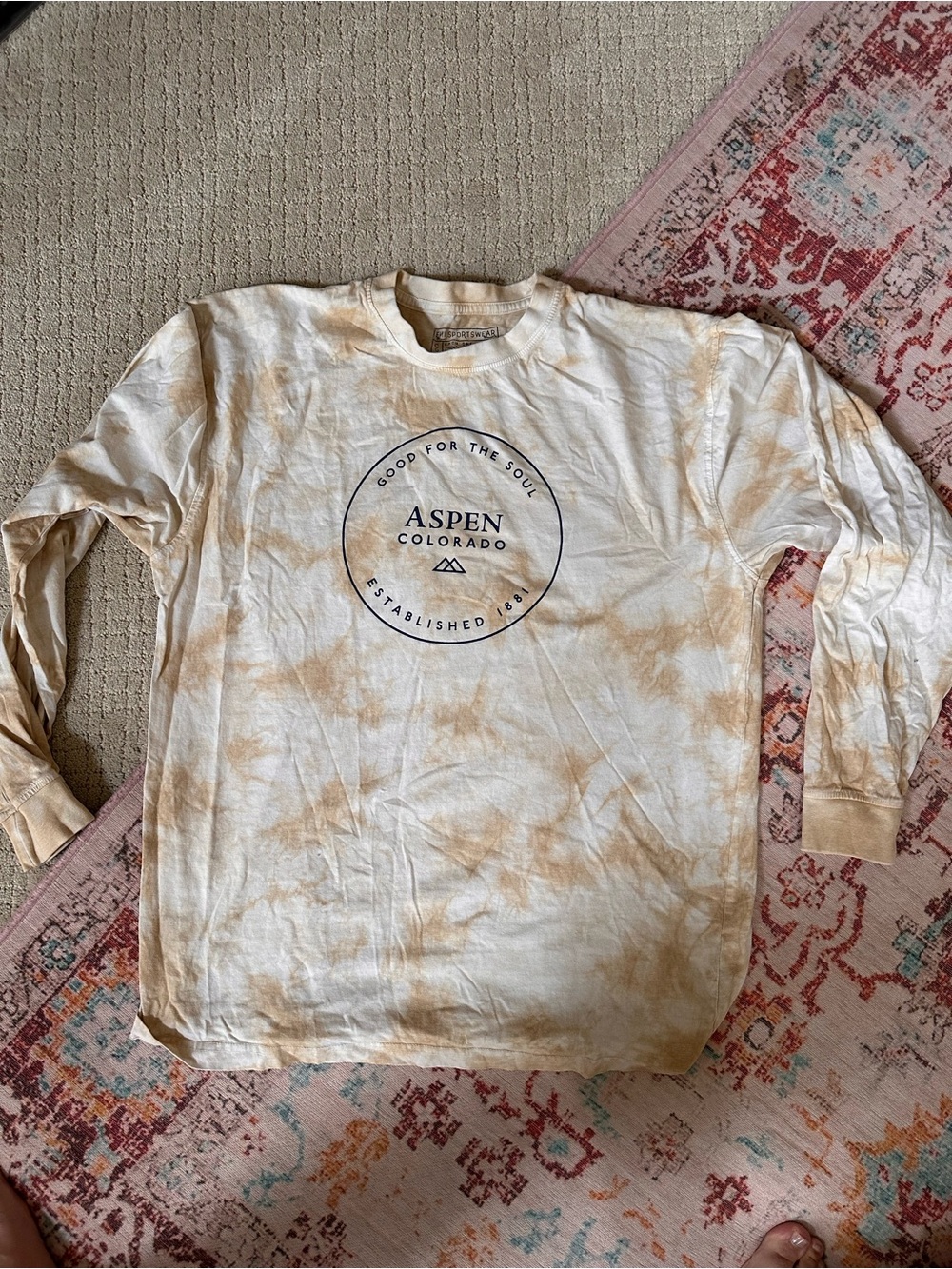 Aspen Colorado Tie-Dye Long Sleeve Tee - Cream & Tan